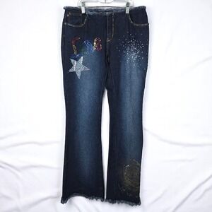 Zana Di Jeans Rhinestone Embellished Flare Leg Y2K Style 32x29 Love Pride Hippie
